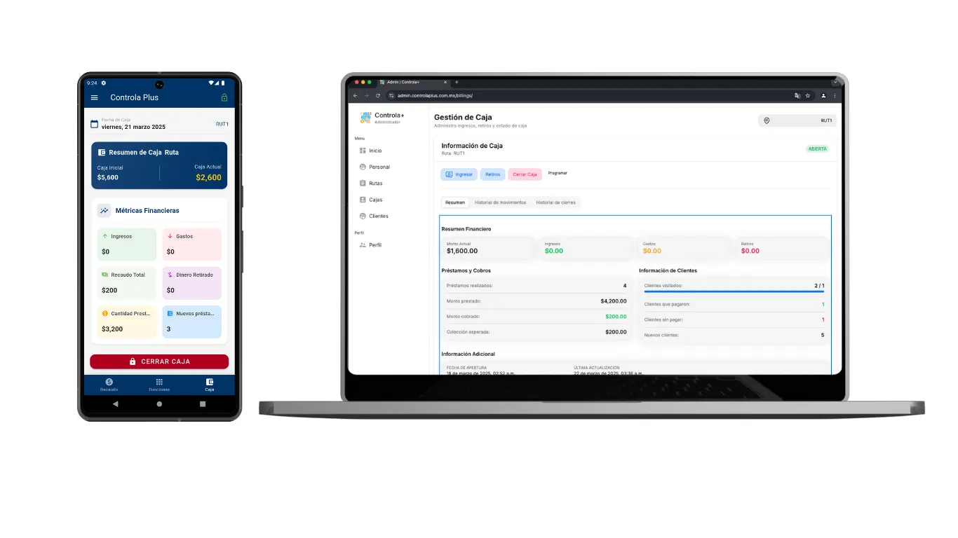App móvil Controla+ para cobradores en campo
